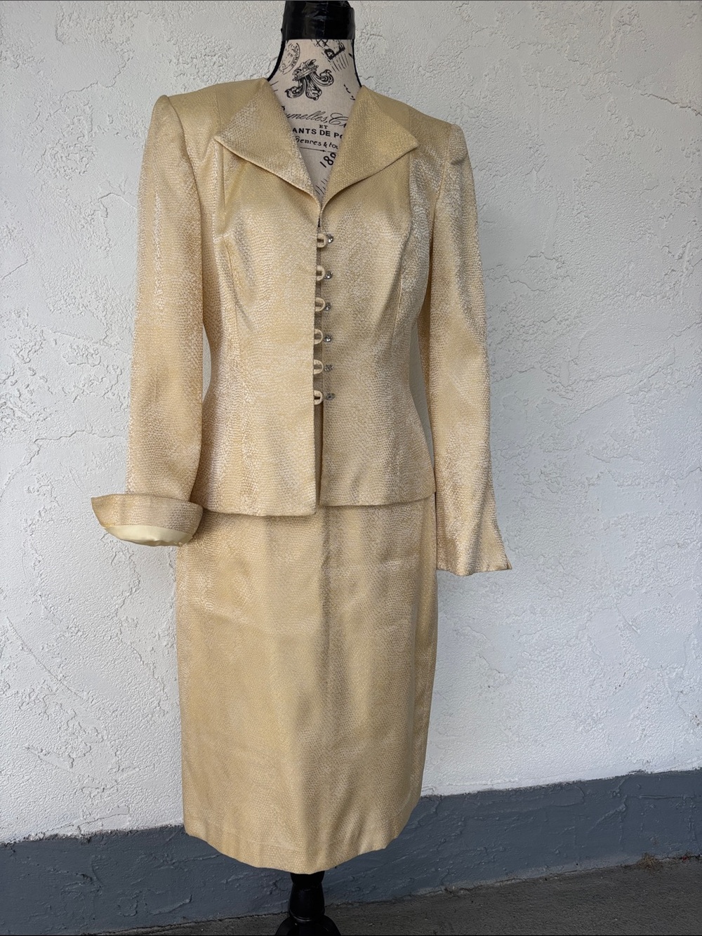JS Collections Cream and Gold Textured Jacket
